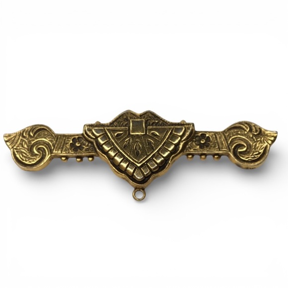 Freirich Jewelry - Vintage FREIRICH Signed Victorian Revival Ornate Gold-Tone Bar Brooch